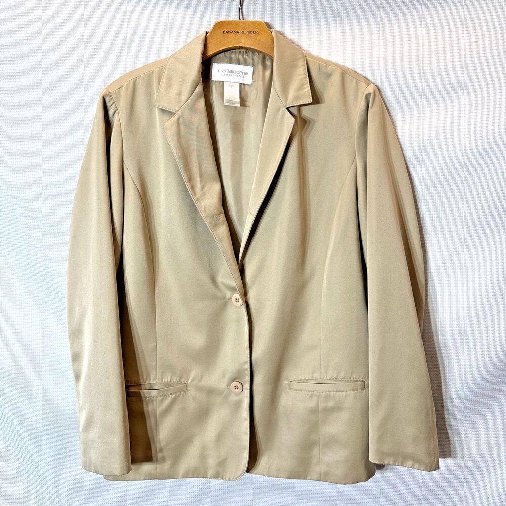 Liz Claiborne Lizsport Petite Stylish Khaki Blazer Jacket - M